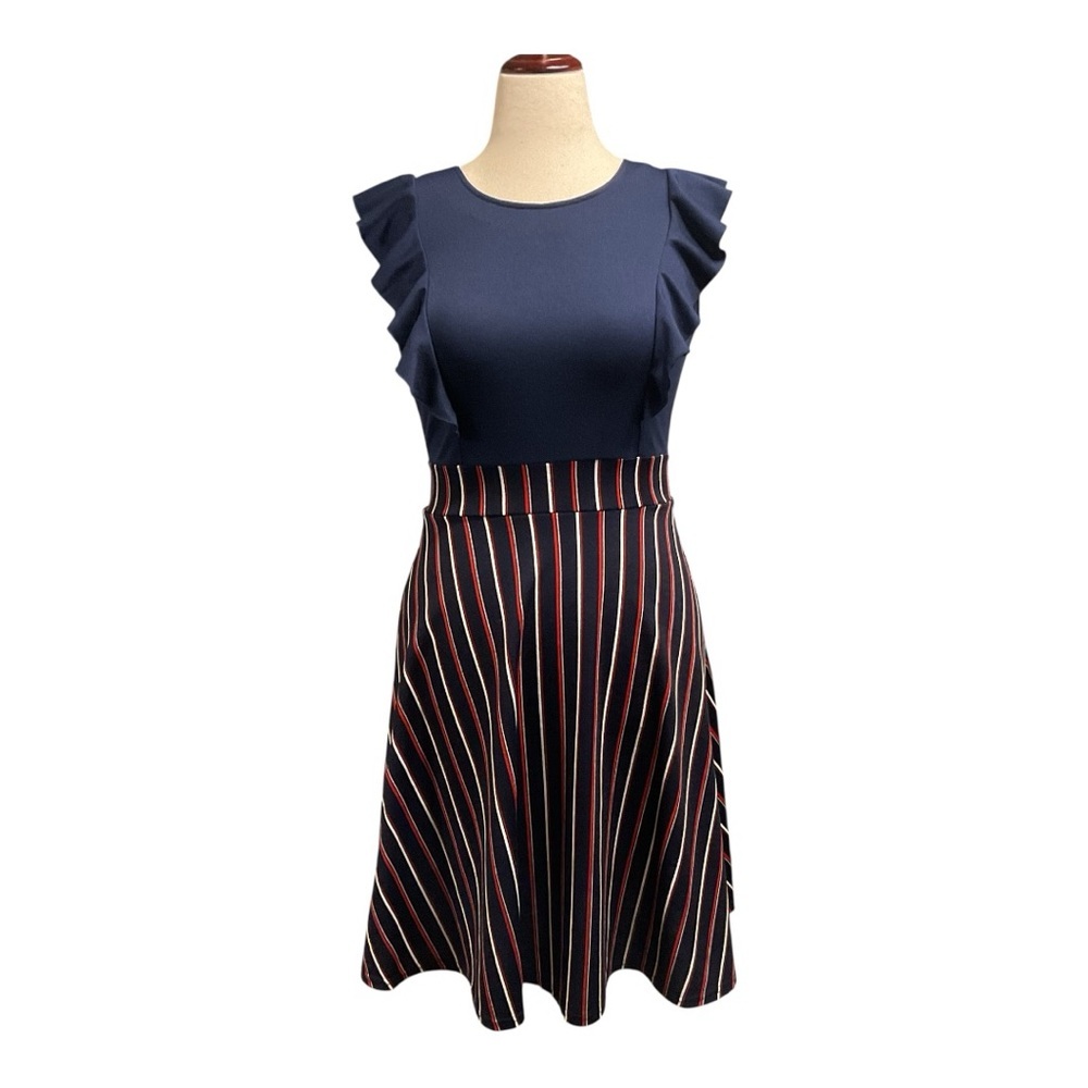 $10 Women’ s Navy and Red Striped Ruffle Sleeve Dress